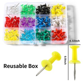 Hudinsun 12 Colors 150 Pcs Push Pins, Standard Thumb Tacks Steel Point and Plastic Head, Push Pins for Bulletin Board, Cork Board and Wall | Hudinsun