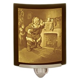 The Porcelain Garden Santa's Surprise - Curved Fine Porcelain Lithophane Night Light, Decorative Wall Plug in Nursery, Bedroom Kitchen, Bath, Hallway Holiday Themed Accent Light