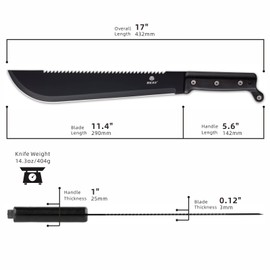 REAT Machete with Saw, 17" Full Tang Machete with Sheath, Ergonomic No-Slip Handle,Machetes for Cutting Trees,Yard Work,Bushcraft, Survival