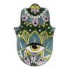 Green Chakra Hamsa Palm Mandala and Evil Eye Ceramic Dish