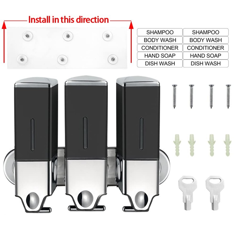 No-Drill 3 Pack 500ml Wall Mounted Soap Dispenser for Bathroom