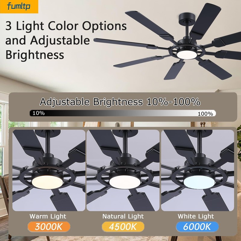 FUMLTP 62 inch Ceiling Fans with Lights and Remote Control,
