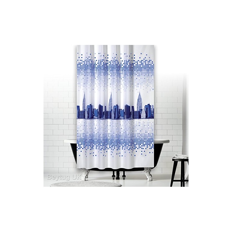 Beytug Funky Fabric Shower Curtain Extra Long With City Skyline