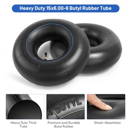Heavy Duty 15x6.00-6 Butyl Inner Tubes with TR-87 Bent Valve Stem, Premium Replacement 6.00/6.50-6 Lawn Mower Tire Tubes Fit for Snow Blowers, Go Karts, Golf Carts, Wheelbarrows and More 2 Pcs
