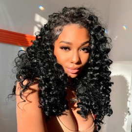 Toyotress Beach Curl Crochet Hair - 14 Inch 8 Pcs Natural Black Short Bob Water Wave Crochet Braids, Pre-looped Curly Ocean Wave Deep Twist Wavy For Black Women Synthetic Braiding Hair Extensions (14 Inch, 1B-8P)