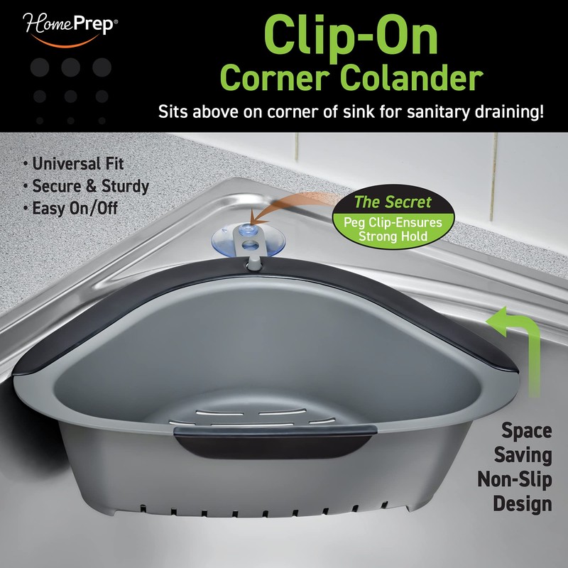 HomePrep Clip Colander, Anti-Slip, Sink Corner Strainer Machine Washable Drain,