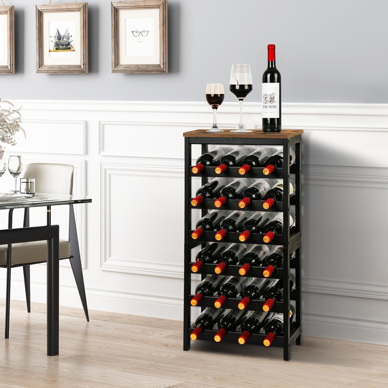 VASMIA Wine Rack Freestanding Floor, 6 Tier Bamboo Wine Storage