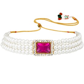 Aheli Rani Pink Kundan Beads Studded Choker Necklace & Dangle Earrings Set Ethnic Traditional Jewelry for Women