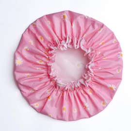 SARG Premium Double Layer Shower Cap for Women with Unique Flower Design- Reusable Shower Cap for Hair - Waterproof Plastic Cap - Shower Caps for Long, Short and Curly Hairs (Bubblegum Burst)