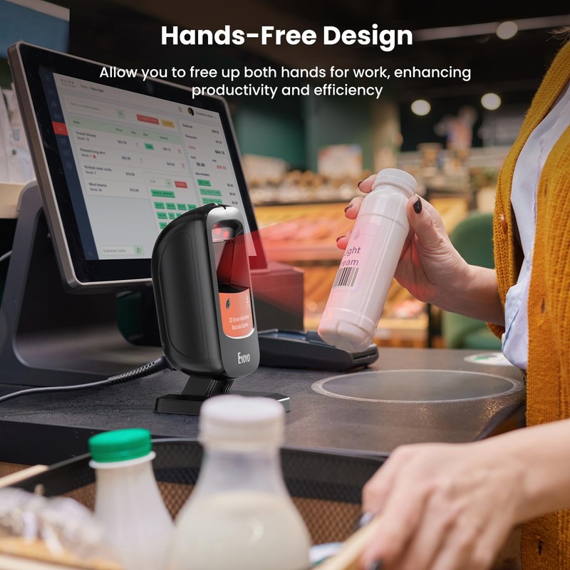 Eyoyo QR Code Desktop Barcode Scanner, Omnidirectional USB Wired Hands-Free