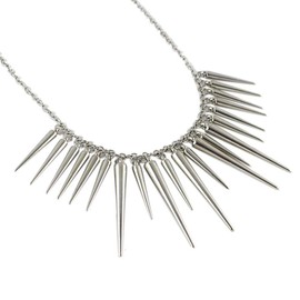 Fashion Spikes Rivets Draped Chunky Collar Necklace for Women Jewelry-Silver