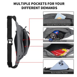 Bumbags Waist Fanny Pack Dog Walking Bum Bag with Adjustable Belt Bumbag for Travel Outdoor Sports Running Hiking Jogging Women Men (Grey)