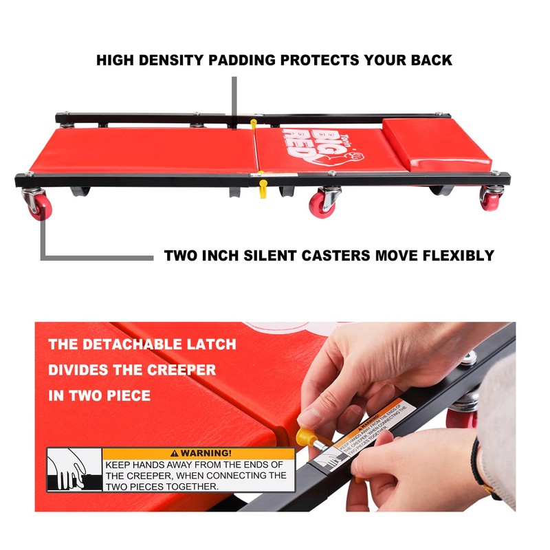 BIG RED Rolling Garage/Shop Creeper: 2-Piece, 36" Padded Mechanic Cart