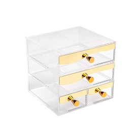 Gold Mirror 4-Drawer Desk Organizer, Makeup Organizer, Acrylic Storage Drawers, Light Weight with a Chic Blend of Clear and Gold Clear and Gold for Home, School, Office