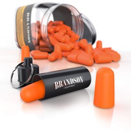 Brandson - Ear Plugs for Hearing Protection 140 Pieces XXL Pack - High Attenuation 34 dB SNR - For Snoring Construction Noise Concert Disco DIY Workplace - Aluminium Tin - Ear Plugs - Colour: Orange