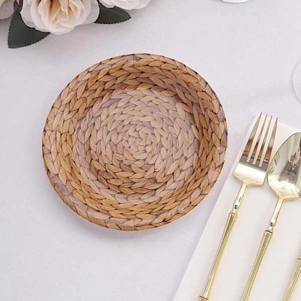 PrettyinCrystals 25 Natural 7 in Woven Rattan Print Disposable Salad
