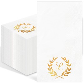 100Pcs Gold Monogram Paper Napkins Letter L, 3-Ply Disposable Guest Towels Elegant Initial Hand Napkins for Bathroom Wedding Bridal Shower Birthday Party