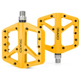 CXWXC Bicycle Pedals, Non-Slip Bicycle Pedals Made of Nylon Fibre, MTB Pedals with 3 Sealed 9/16 Inches, Flat Pedals with Sealed Bearing for Road Bike, Mountain Bike, Yellow