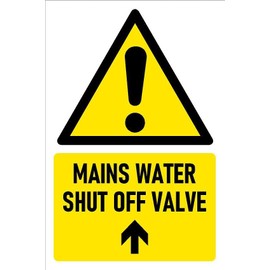 Mains water shut off valve, arrow pointing up, safety sign - 3mm Aluminium sign (300mm x 200mm)