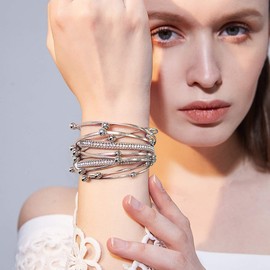 Suyi Women Wrap Bracelet Multilayered Leather Braided Bangle Wrist Cuff Bangles with Magnetic Buckle, One Size, Faux Leather, alloy