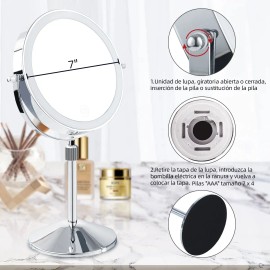 Espejo De Maquillaje Led Retráctil Aumento Doble Cara Usb