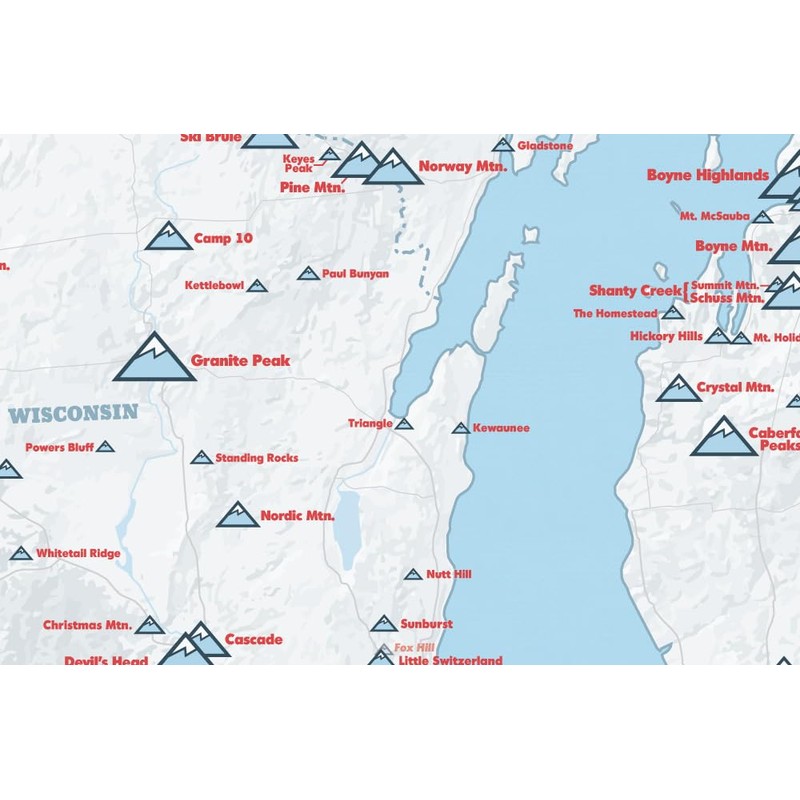 Upper Midwest Ski Resorts Map 24x36 Poster (White & Light