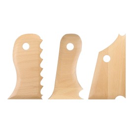 sourcing map 3pcs Pottery Ribs Trimming Tools Pottery Profile Rib Wooden Foot Shaper Foot Wave Curved Shaper Texture Rib Beech Wood for Carving Ceramics Clay