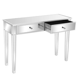 Bonnlo Mirrored Console Table with 2 Drawers Silver Desk