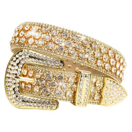 MINGSUN Rhinestone Belt - Gold Western Bling, Shining Diamond, Cowgirl & Cowboy Studded Belt for Jeans, Dresses & Pants