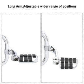 Long Angled Adjustable Highway Peg Mount Kit Fit for Harley Touring Street Glide Road Glide Road King Electra Glide Dyna Sportster with 1 1/4 inch Engine Guard (Chrome)