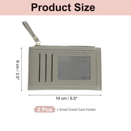sourcing map 2pcs Small Credit Card Holder Slim PU Leather Wallet Minimalist Card Case Holder Coin Purse Change Purse with Zipper for Men Women (Grey)