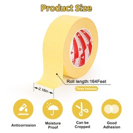 MR.TIMELAG 3 Rolls Masking Tape, Painter's Tape Waterproof 50 mm x 50 m - Universal Masking Tape for Painting Work and Decoration, Easily Removable Masking Tape - Painter's Masking Tape (Yellow)