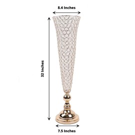 2 Gold Metal 32 in Crystal Beaded Metal Trumpet Vases Centerpieces Wedding Party Events Reception Home Decorations Supplies