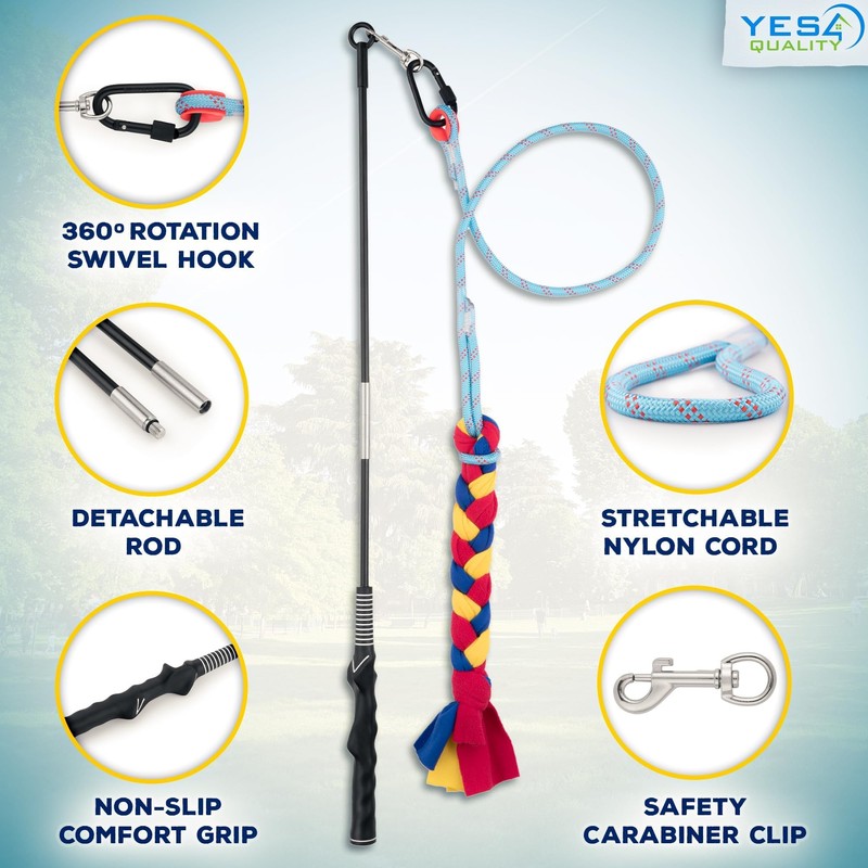 YES4QUALITY Flirt Pole for Dogs - Safe & Strong for