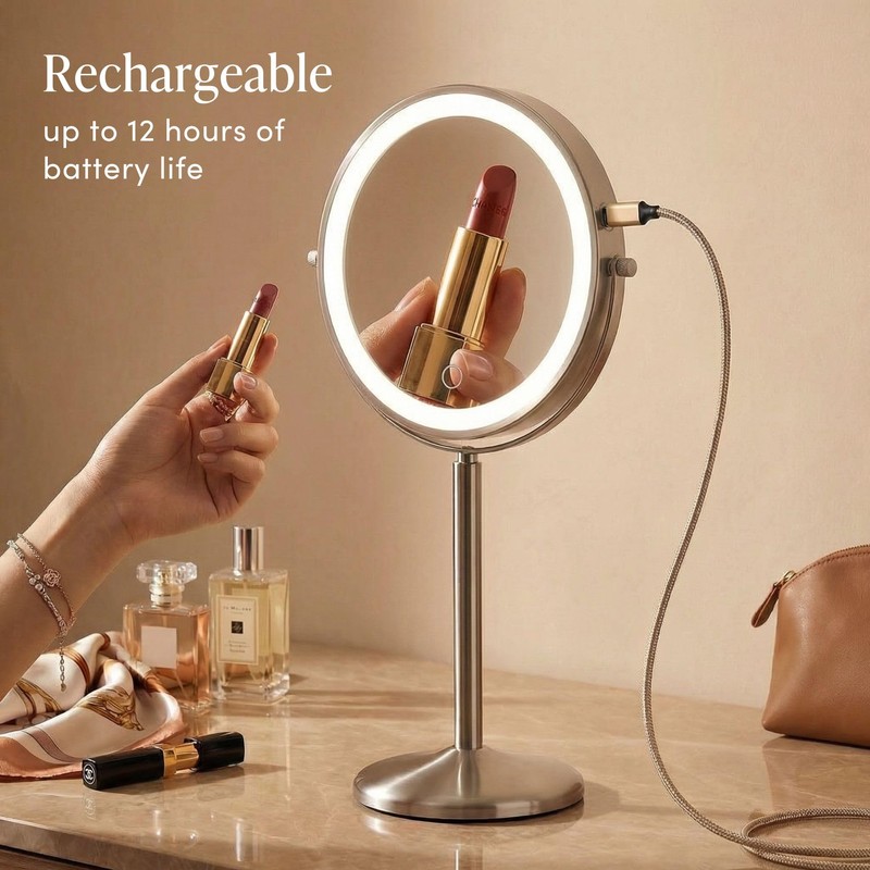 Fancii 9-Inch Lighted Makeup Mirror Height Adjustable with 10X /1X
