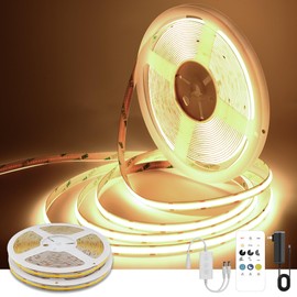 Pandery COB LED Strip Lights Warm White,24V Dimmable led Light Strip KIT with Remote and app Control,3000K 65FT/20m 8mm Wide Ra>90 Cuttable Flexible Strip Lights for Bedroom,Shelf,Cabinet