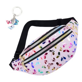 1 Bum Bag Children's Belt Bag Girls for Children Bum Bag Fashion Waterproof Add a Butterfly Key Ring Holographic Teenagers Glitter for Men and Women Party Sports, pink, Modern