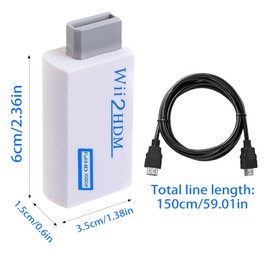SHUXIA 1pcs Wii to HDMI Adapter,1080P/720p Wii HDMI Converter,Wii hdmi Adapter with 1.5m HDMI Cable&3.5mm Audio Video Output Jack,Plug and Play,Compatible for All Wii Display Modes(White)