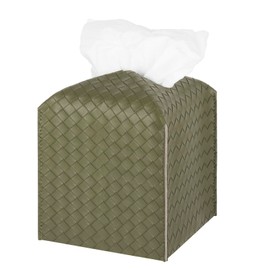 Tissue Box Cover PU Leather Tissue Holder Square Facial Tissue Case Facial Paper Organizer Dispenser for Bathroom, Vanity Countertop, Tabletop, Car, Olive Green