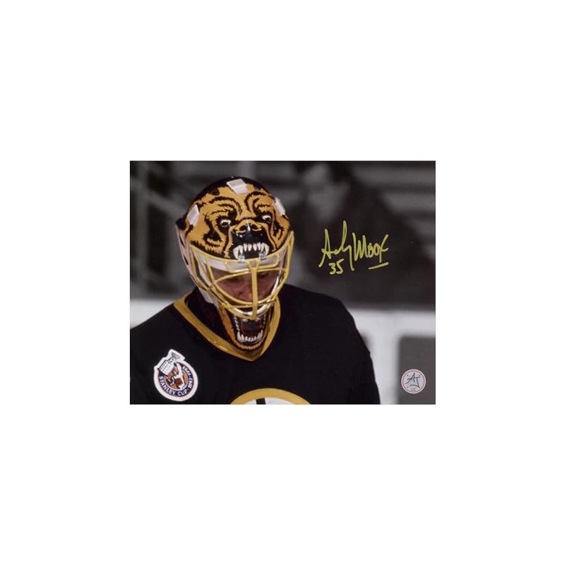 Andy Moog Signed Boston Hockey Mask Close-Up 8x10 Photo