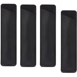 4Pcs PU Leather Pen Pouch Bag Empty Single Pen Sleeve Storage Case Holder Ballpoint Pen Pencil Packaging Bag Pocket Protector for School Business Office Supplies (Black, One Size)