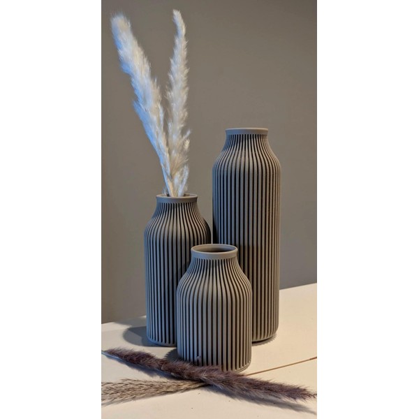 Blue Vase - Flower Bioplastic Vase Ribbed Style for Modern