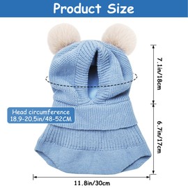 YMIFEEY Children's Slip-On Hat Girls Boys Scarf Hat Fleece Lined Knitted Hat with Bobble Cute Winter Warm Beanie Hat Children's Hat Bobble Hat Loop Scarves for Toddlers Children 2-6 Years Old, blue