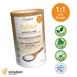 miradent Xylitol 1,000 g Tin | Natural Sugar Substitute for Baking & Cooking | Xylitol Sugar - Low Calorie Vegan & Gluten Free | Low Carb | Tooth-friendly Sugar | Natural Sweetness