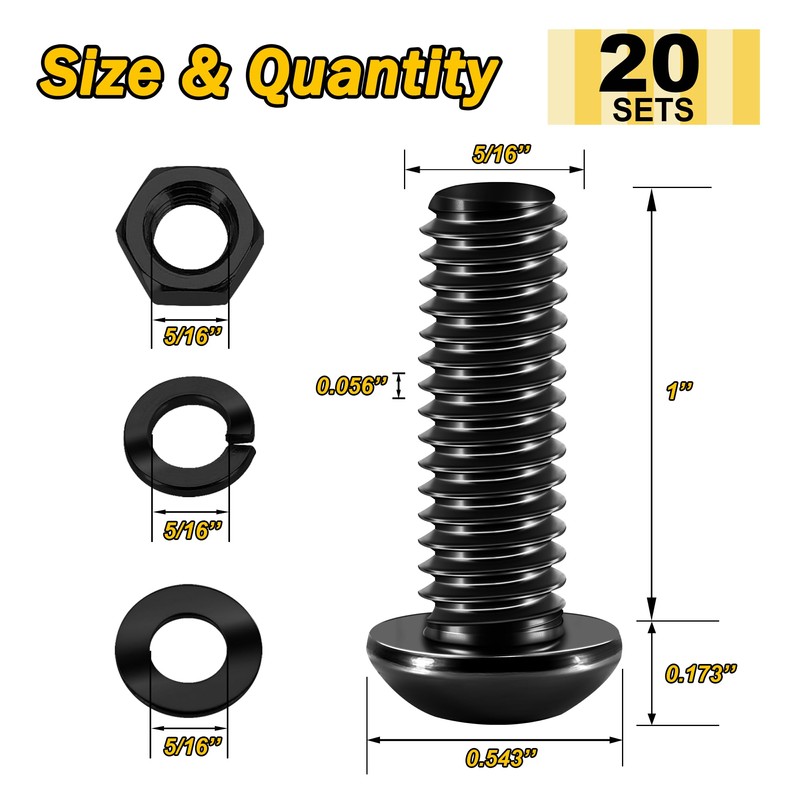 (20Sets) 5/16-18 Bolt x 1" Button Head Socket Cap Bolts