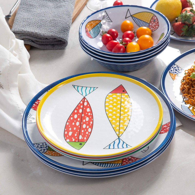 Gofunfun Melamine Dinnerware set for 4, Plates and Bowls Sets,