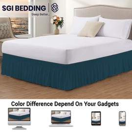 SGI King Bed Skirt 18 Inch Drop Wrap Around Bed Skirt with Adjustable Elastic Belt- No Heavy Mattress Lifting- Fade-Wrinkle Resistant Bedskirt Teal
