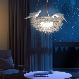 Bokknppo 5 LED Chandelier Bird’s Nest Light Fixture Creative Egg Hanging Adjustable Ceiling Lamp Art Bird Nest Pendant Light for Bedroom Living Room Hallway Cafe Restaurant, Silver