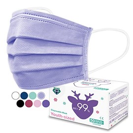 Medtecs - Mascarilla desechable para niños, 2 tamaños (niño/jóvenes), 50 unidades, cómodas máscaras transpirables de 3 capas, la mejor opción y más segura, juvenil, color morado