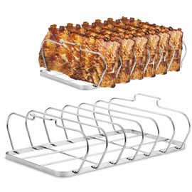 Large Rib Rack for Smoking - 6 Slots Rib Racks for Grilling - Easy to Use and Clean BBQ Premium Durable Rib Rack Stainless Steel